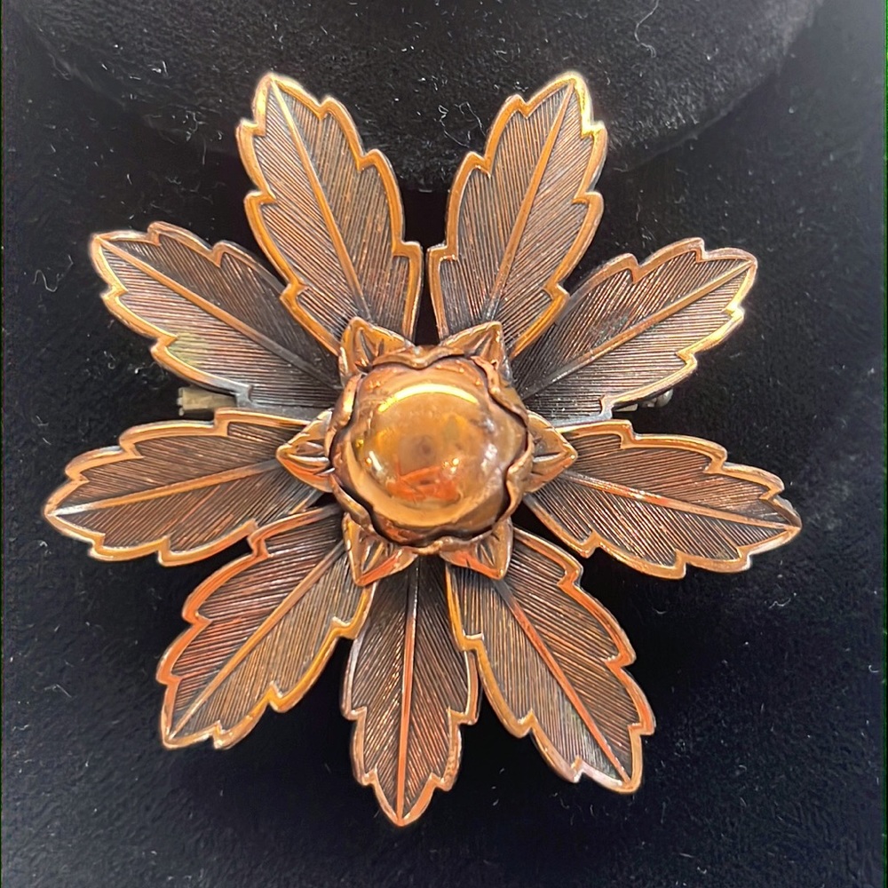 Vintage Singed Copper Bell Trading Post 2.5”Brooch Pin Pre-Owned Great Condition